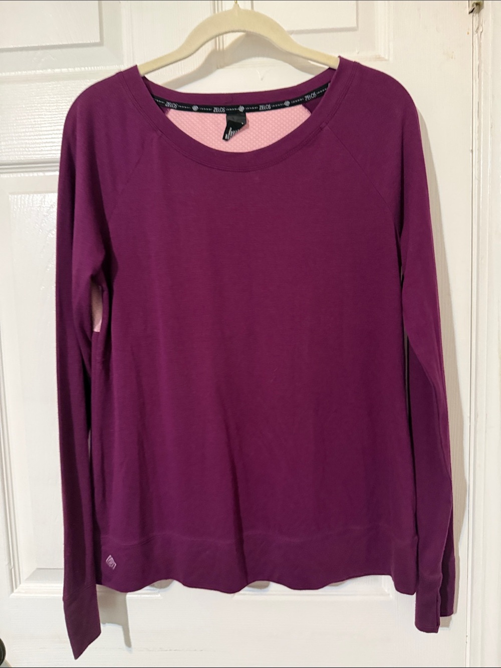 ZELOS Women's Long Sleeve Scoop Neck Sweatshirt in Plum